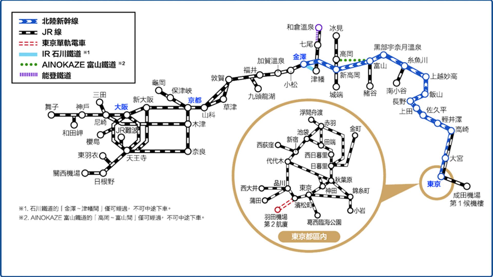 簡易北陸地區路線示意圖
