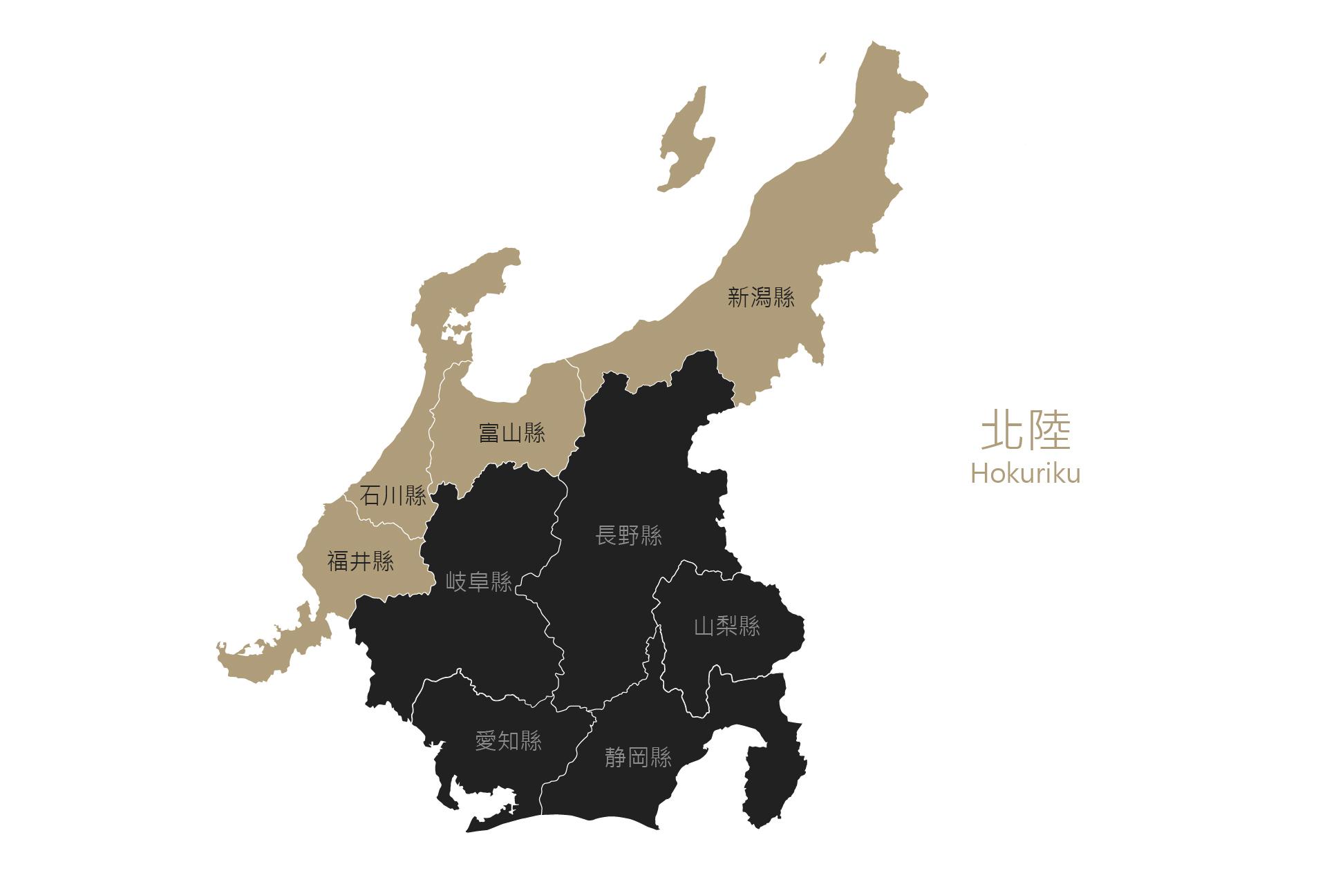 北陸地區地圖範圍示意圖